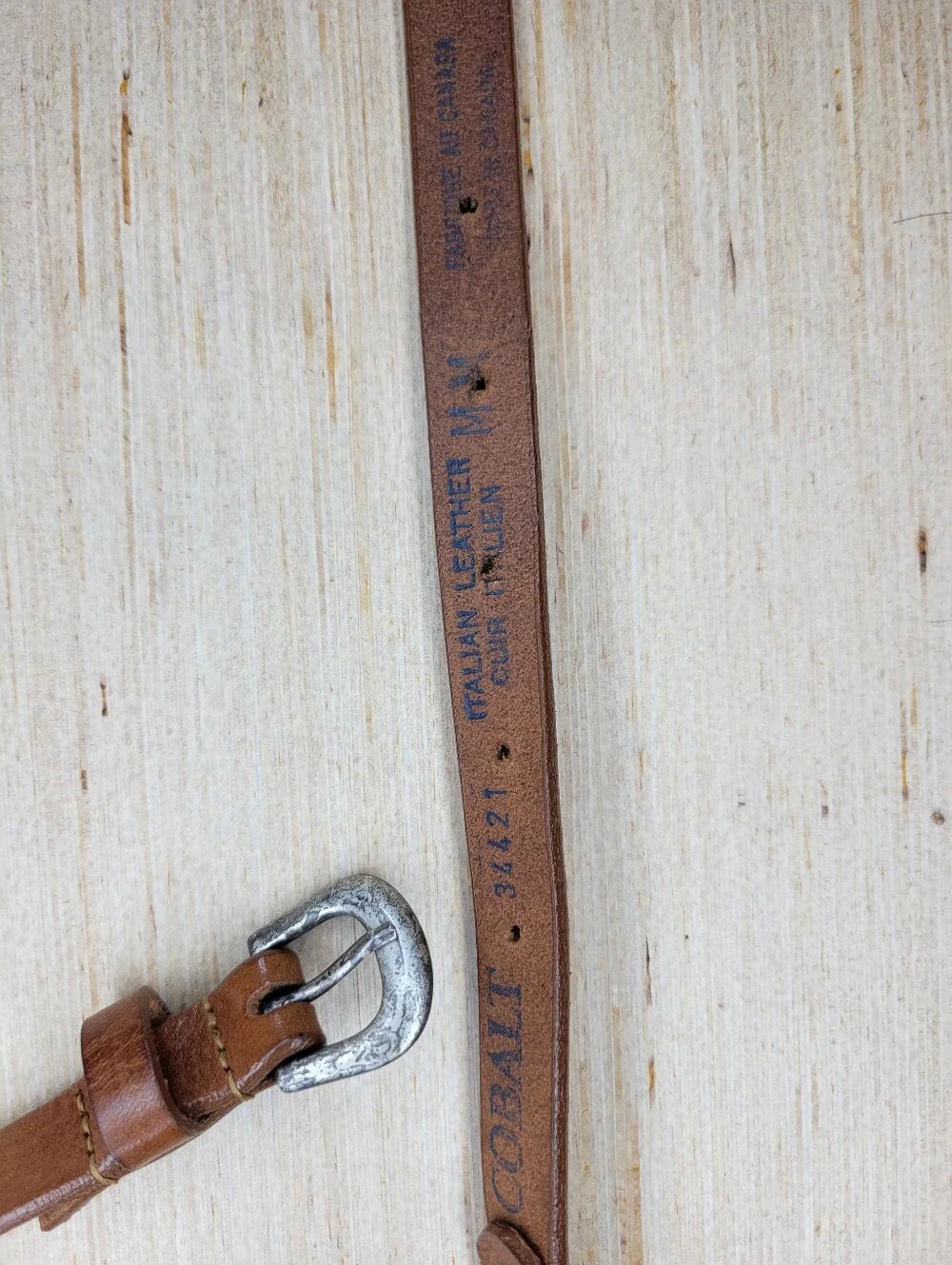 Cobalt Brown Italian Leather Double Layer Skinny Metal Studded Belt M/L